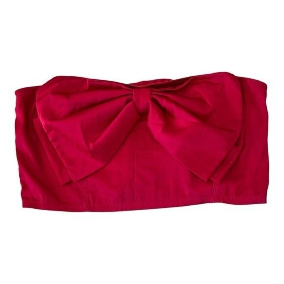 ANTHROPOLOGIE Satin Red Bow Crop Top Strapless Size XL NEW - Picture 4 of 11